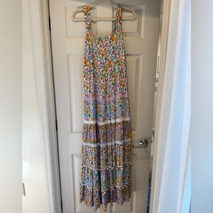 Floral Maxi Dress with tiered skirt and poms